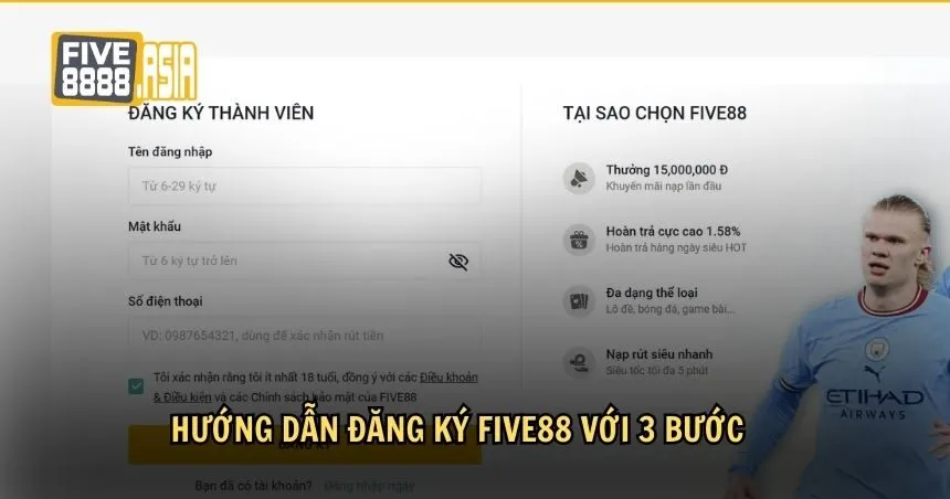 Hướng dẫn đăng ký FIVE88 với 3 bước