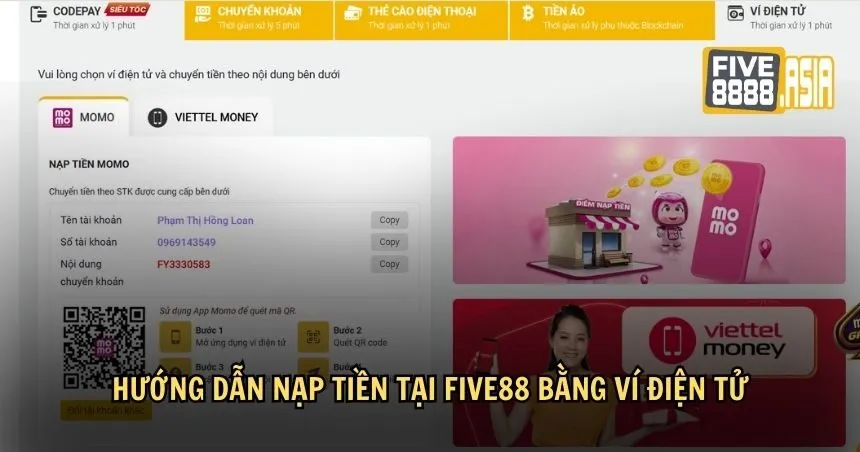 Hướng dẫn nạp tiền tại FIVE88 bằng ví điện tử